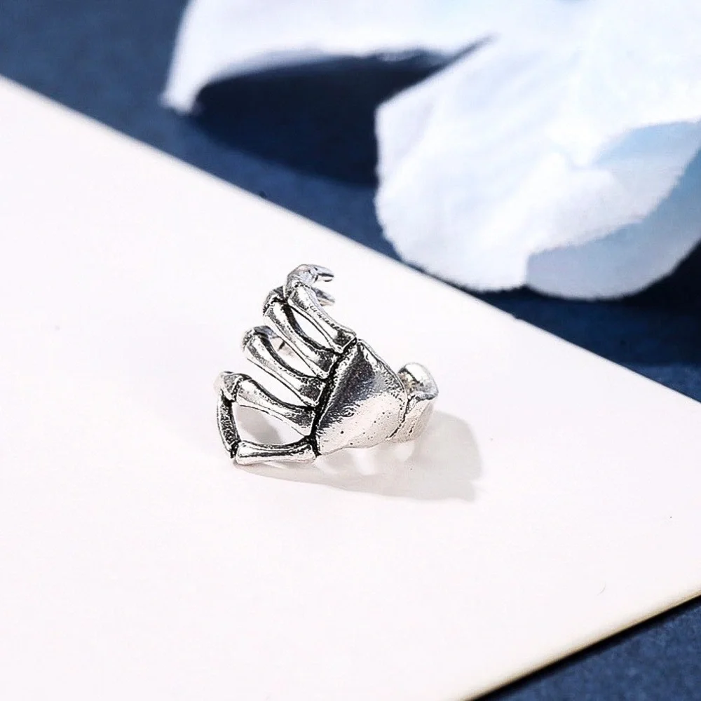 Set of 2 Silver Skeleton Hand Ear Cuff Earrings